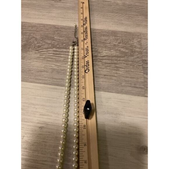 Elegant Faux Pearl Necklace With Rhinestone Beads & Adjustable Chain - Picture 4 of 6